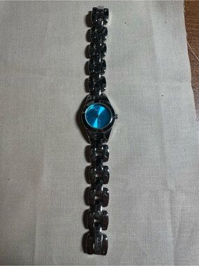 Relic Silver Chain-Link Watch with Blue Sunburst Dial